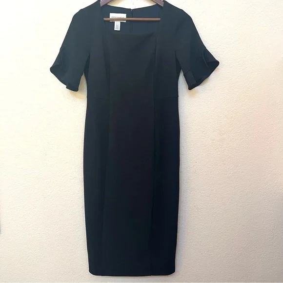 Donna Morgan Black Flutter Sleeve Sheath Dress B6/19 - Picture 4 of 16